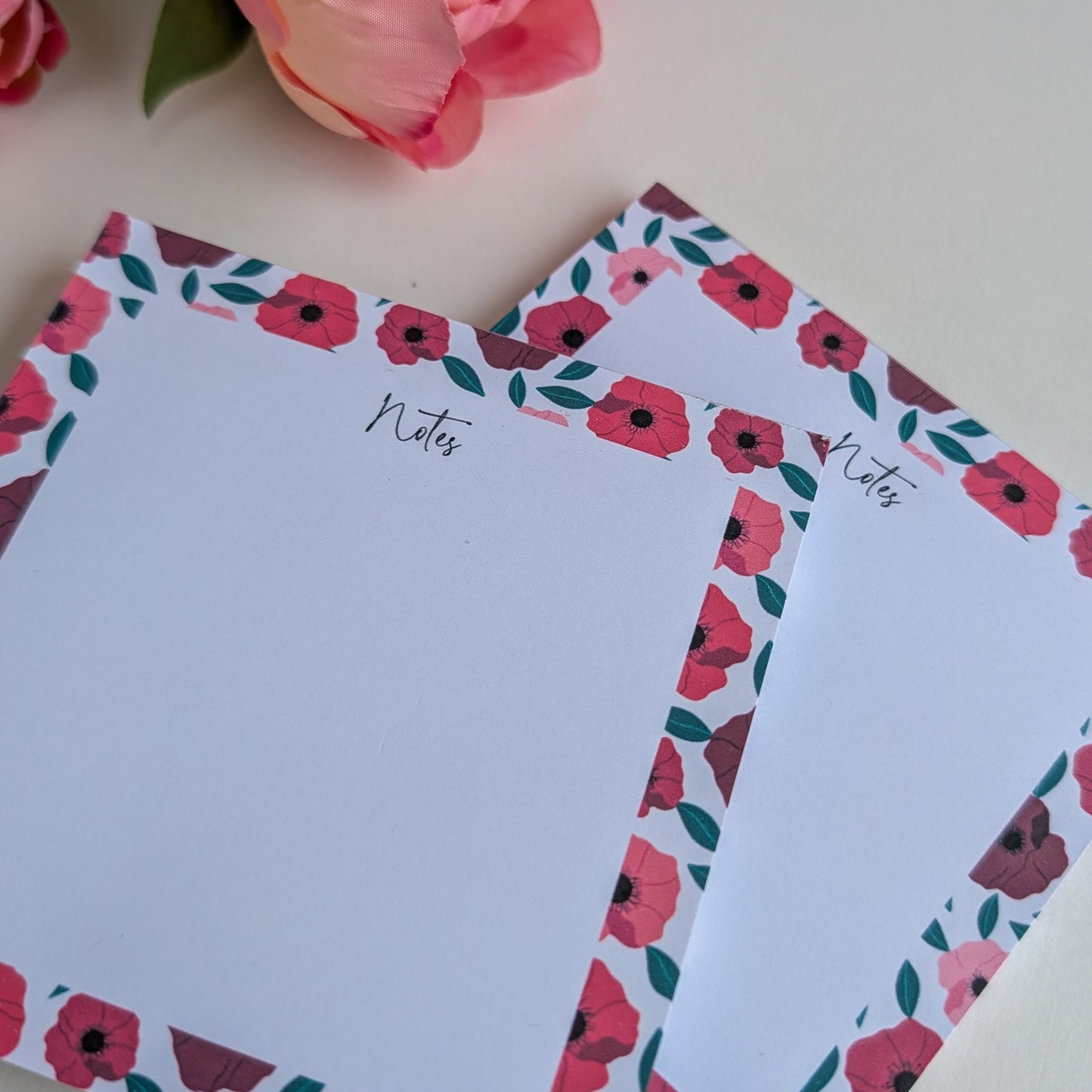 Lot de 2 Bloc-Notes carrés - Anémones roses et rouges