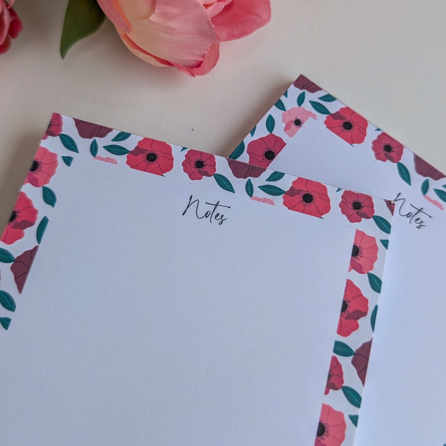 Lot de 2 Bloc-Notes carrés - Anémones roses et rouges