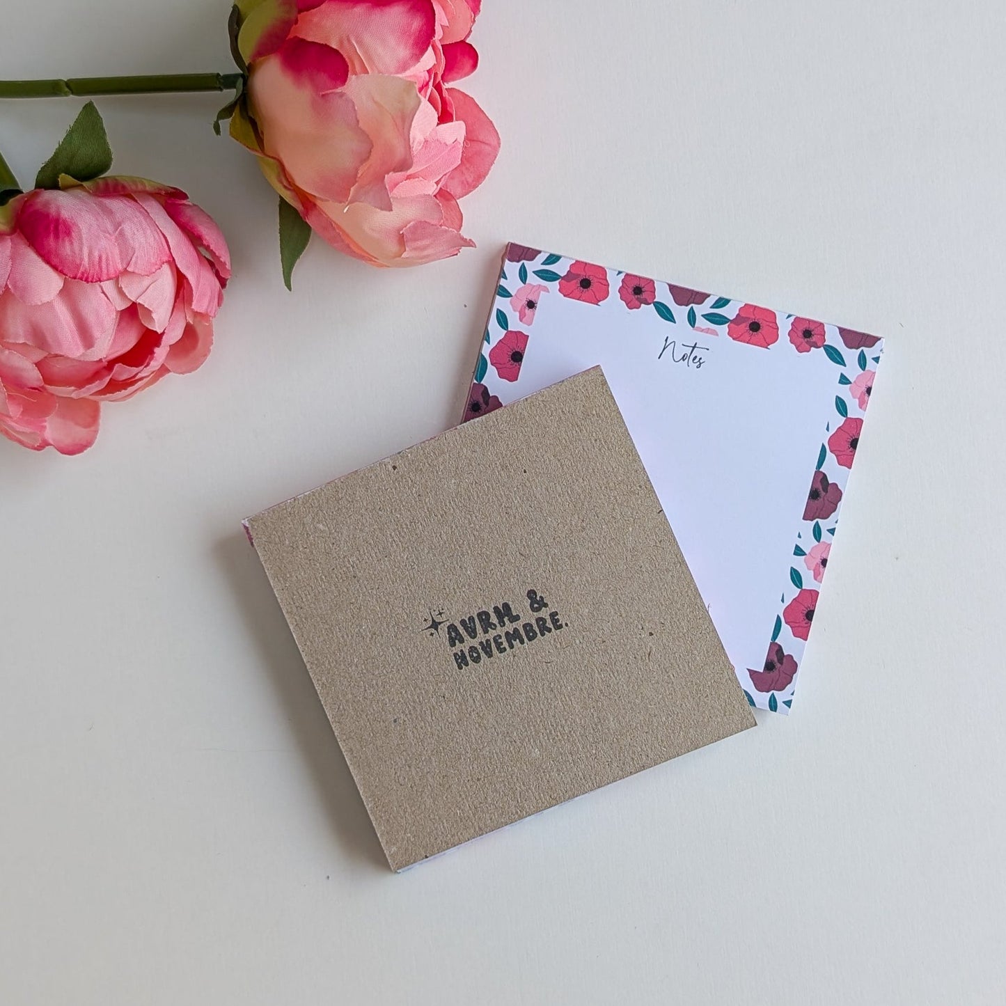 Lot de 2 Bloc-Notes carrés - Anémones roses et rouges