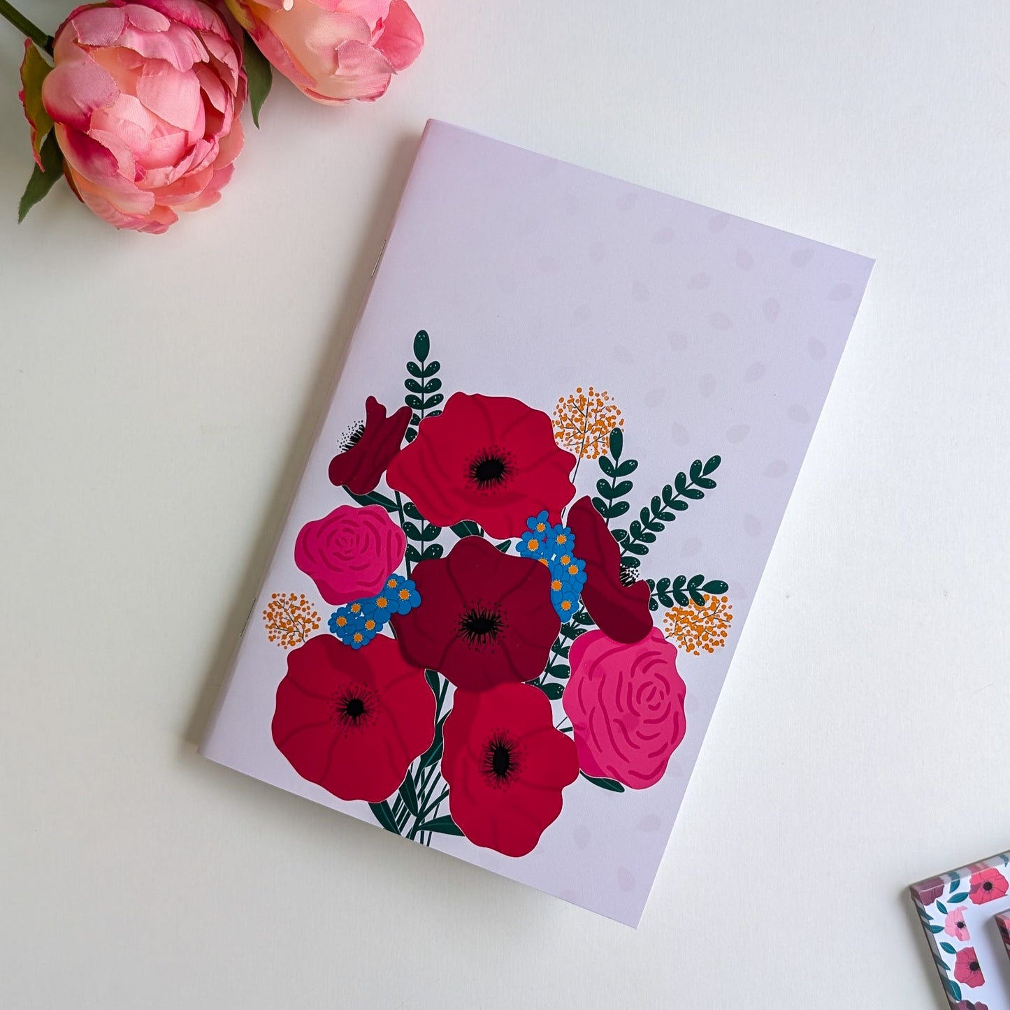 Carnet A5 - Reliure agrafée - Anémones & Roses