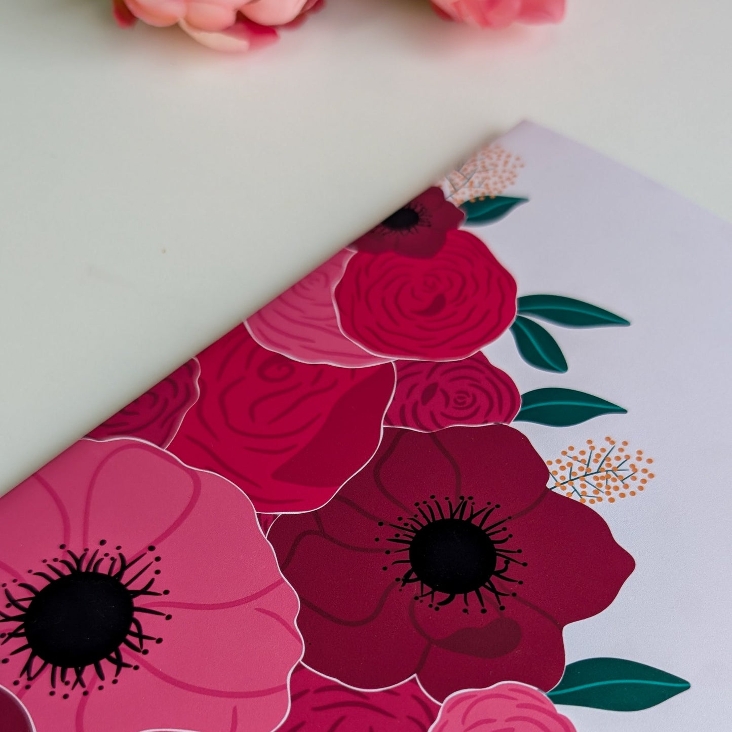 Carnet A5 - Reliure agrafée - Gros bouquet d'Anémones & Roses