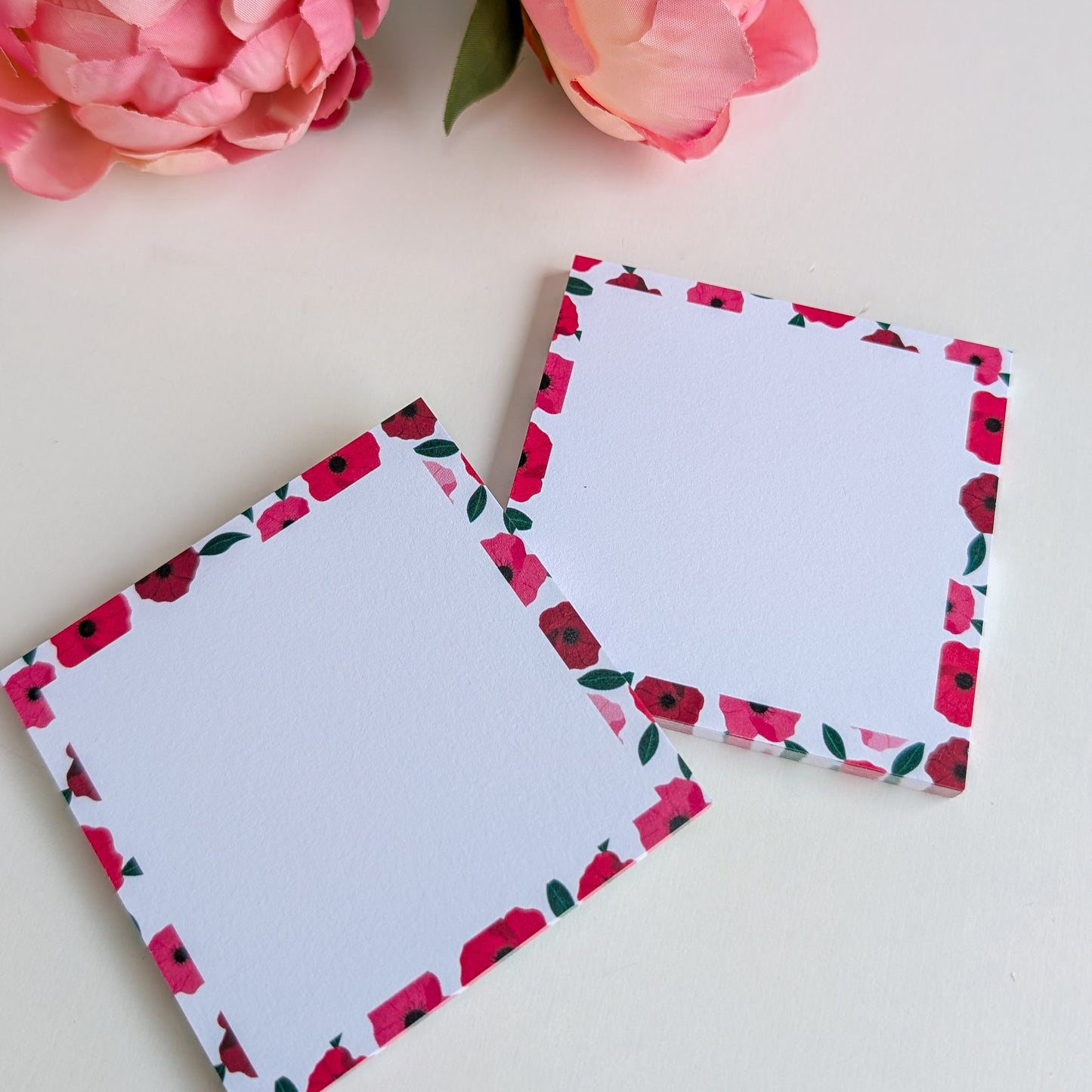 Lot de 2 Bloc-Notes Autocollantes - Anémones roses et rouges