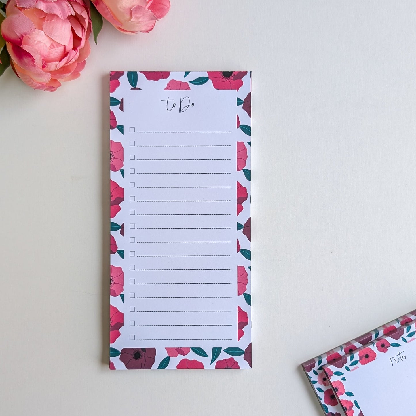 To-Do Liste 10x21 cm - Anémones roses et rouges