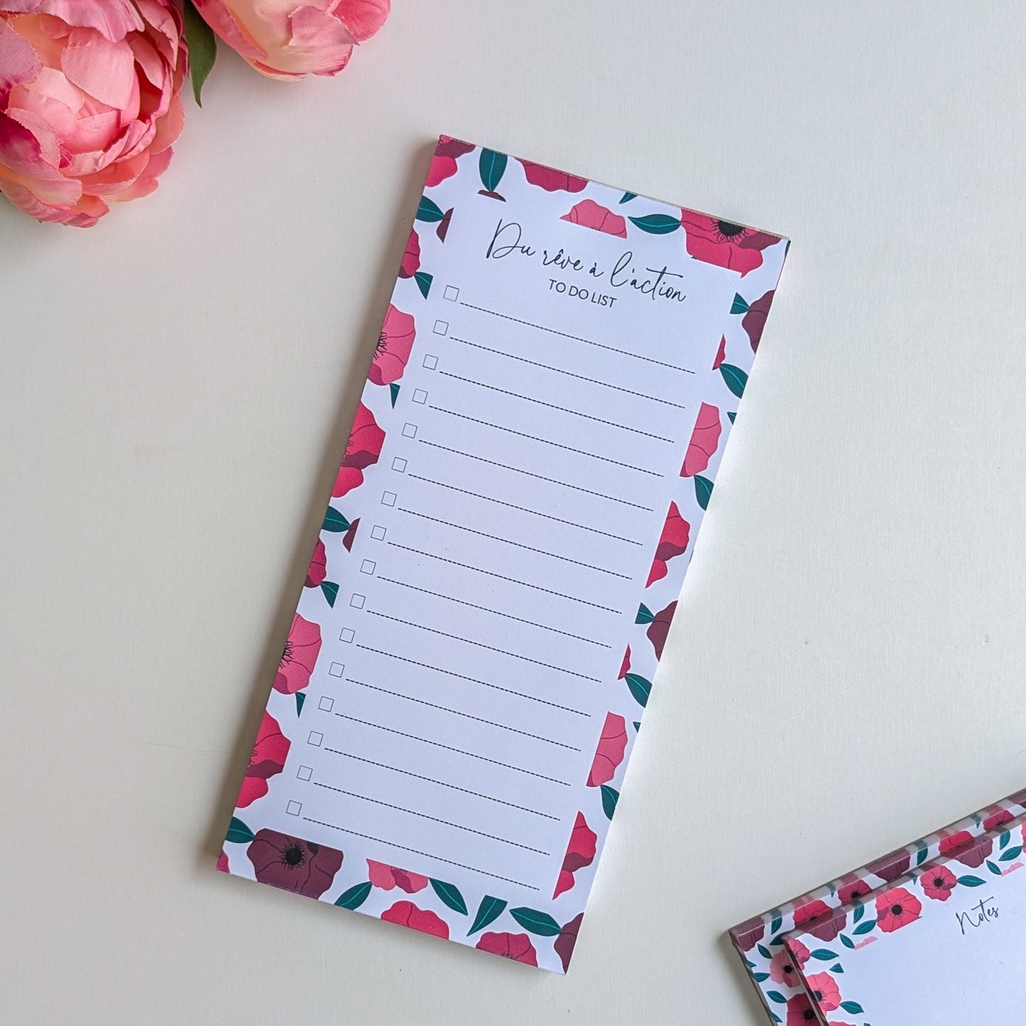 To-Do Liste 10x21 cm - Anémones roses et rouges
