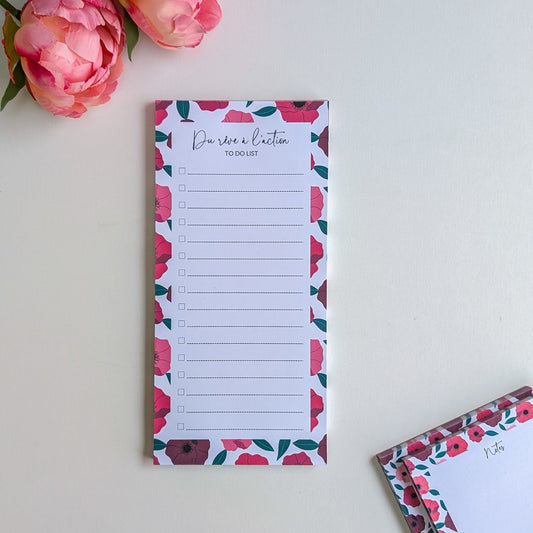 To-Do Liste 10x21 cm - Anémones roses et rouges