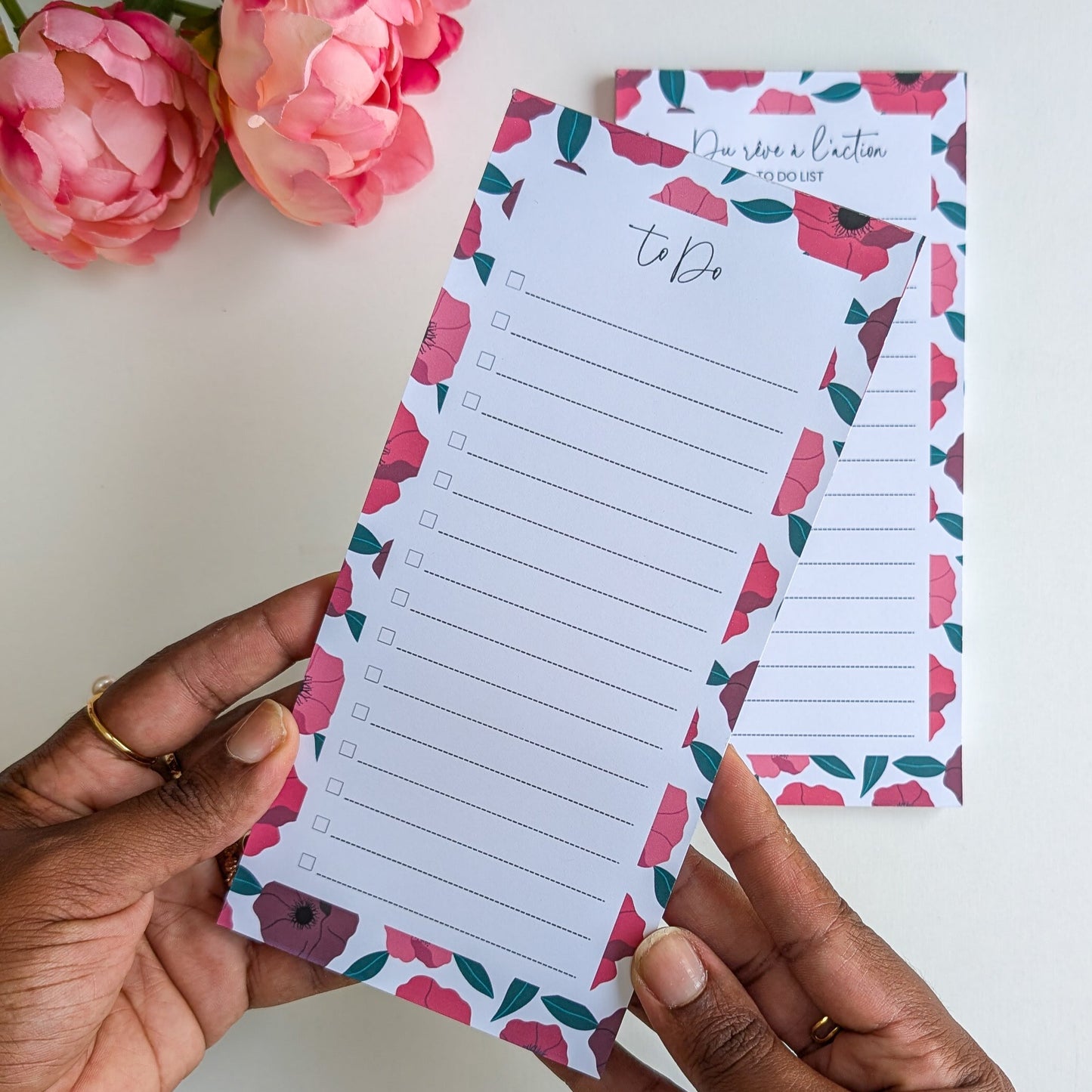 To-Do Liste 10x21 cm - Anémones roses et rouges