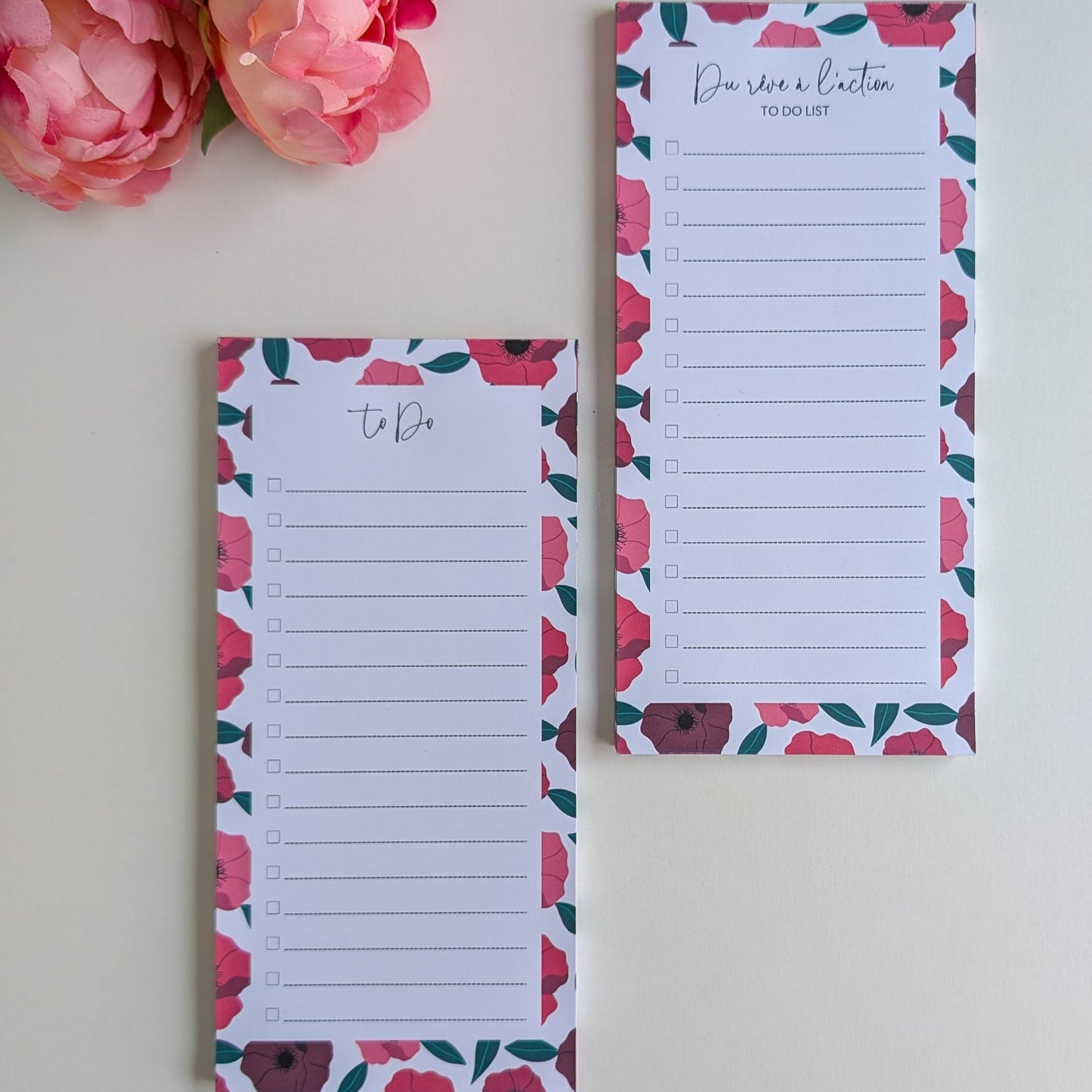 To-Do Liste 10x21 cm - Anémones roses et rouges