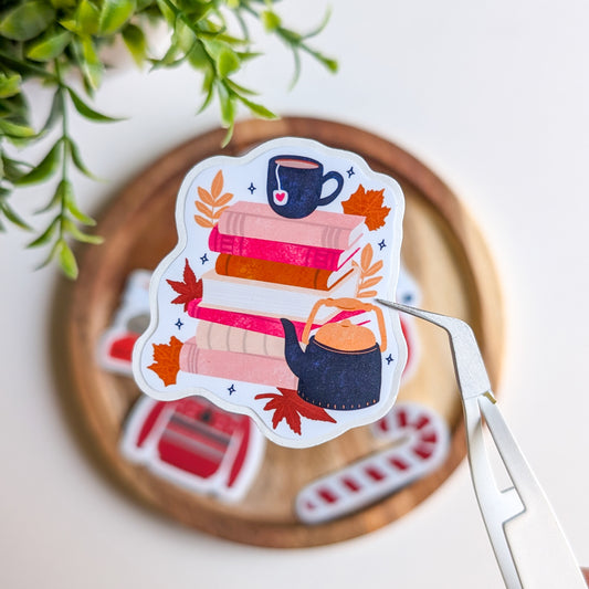 Sticker – Pile de livres & Théière d’automne