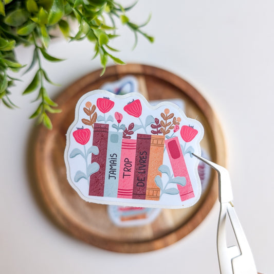 Sticker – Livres & Fleurs “Jamais trop de livres”