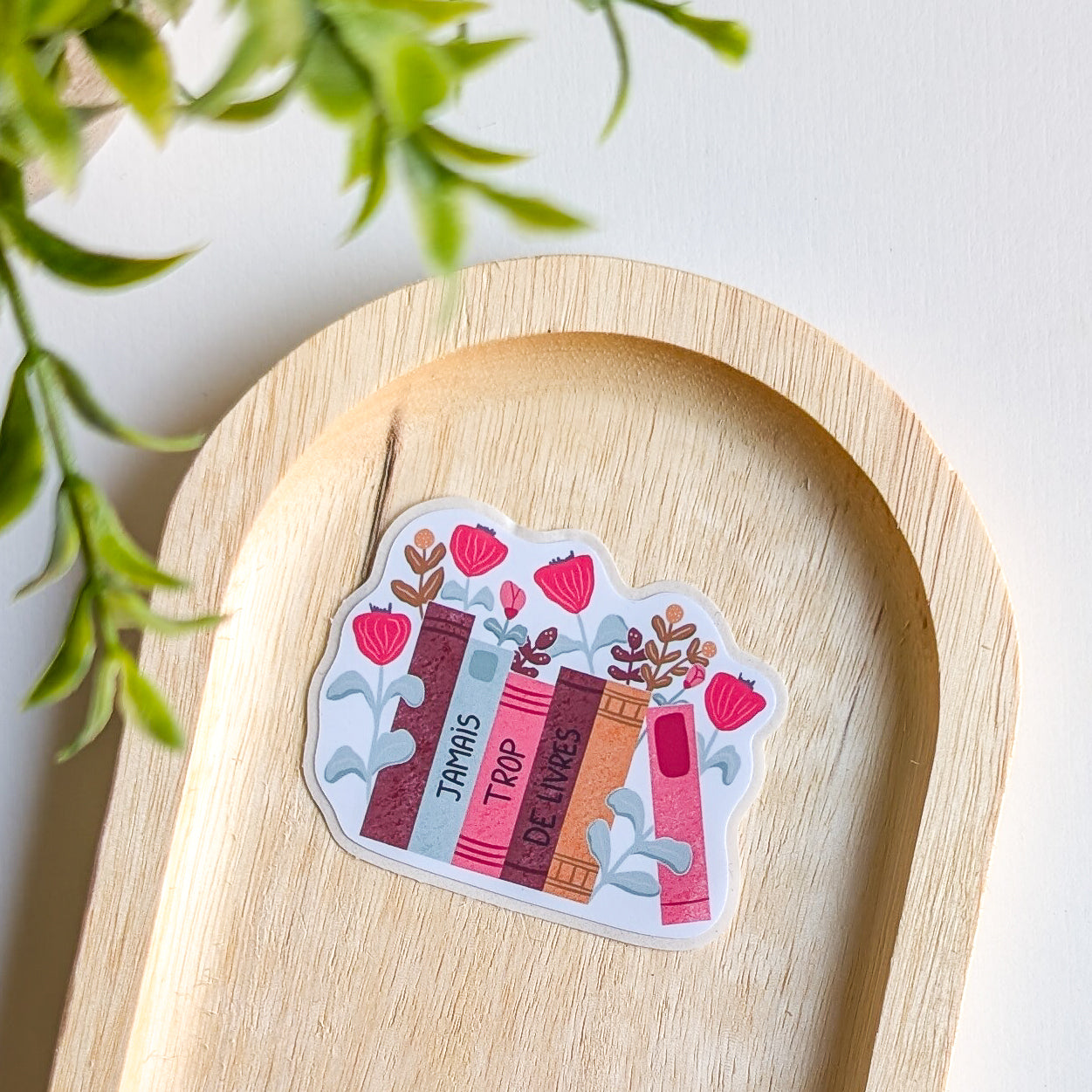 Sticker – Livres & Fleurs “Jamais trop de livres”