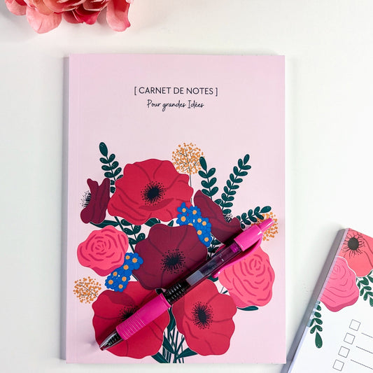 Carnet A5 - Reliure collée - Anémones & Roses