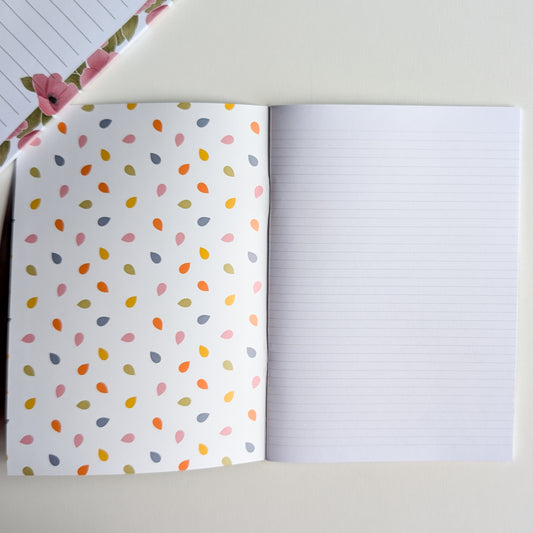 Carnet A5 – Reliure agrafée - Bouquet Rose & Marine