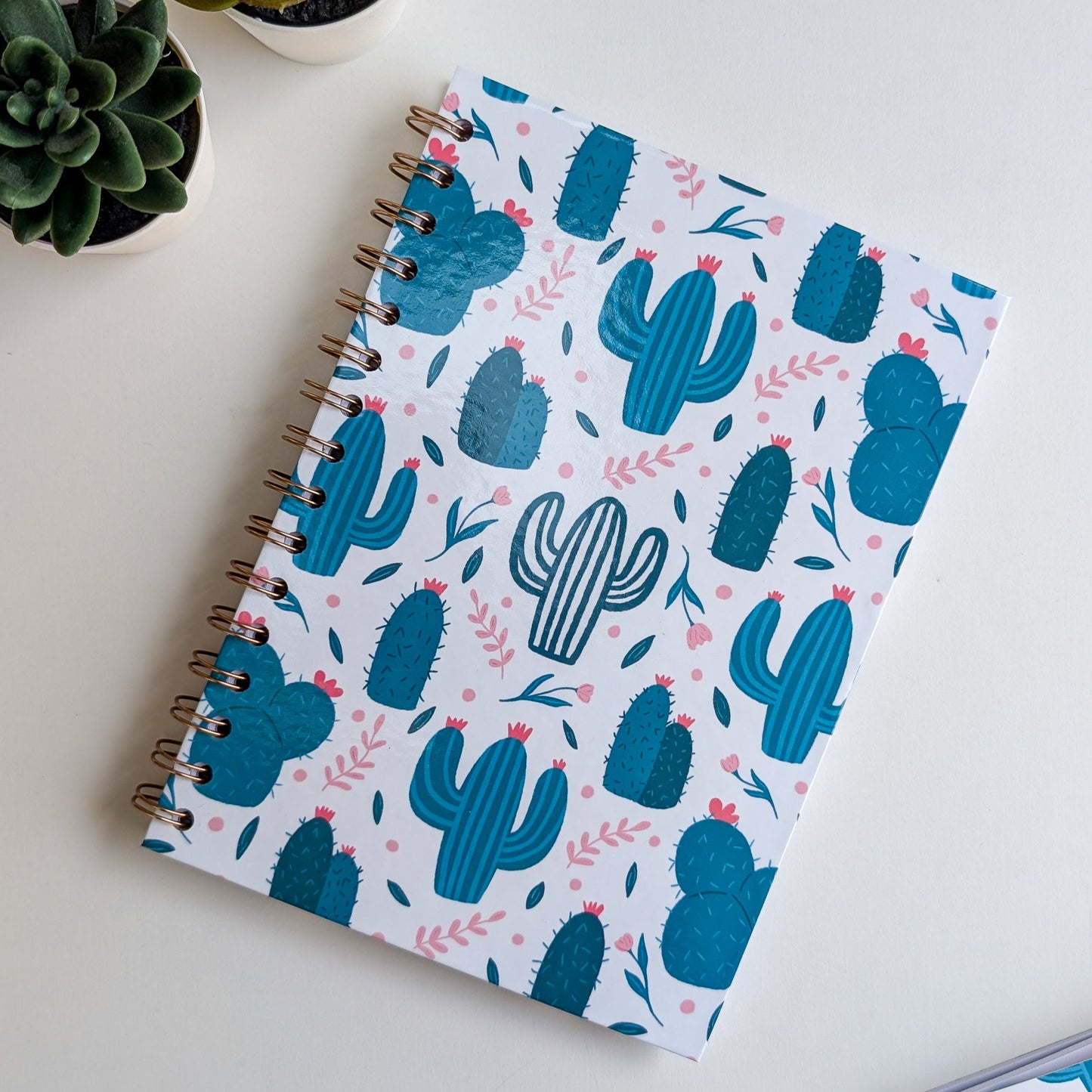 Carnet A5 - Reliure à spirale - Cactus & Fleurs