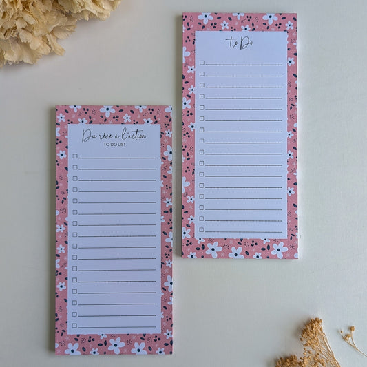 To-Do Liste 10x21 cm - Petites fleurs blanches - Fond bleu, rose ou violet