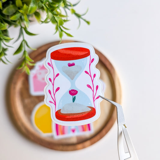 Sticker – Sablier cœur & fleur