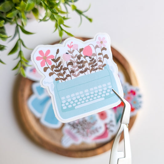 Sticker – Machine à écrire fleurie
