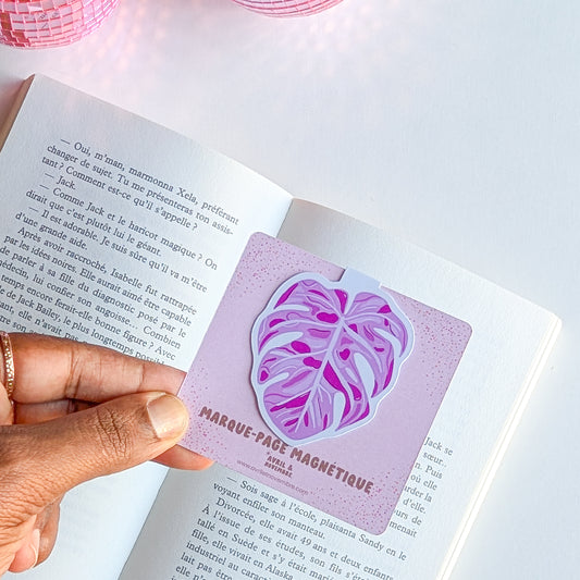 Marque-Page Magnétique – Feuille de monstera rose