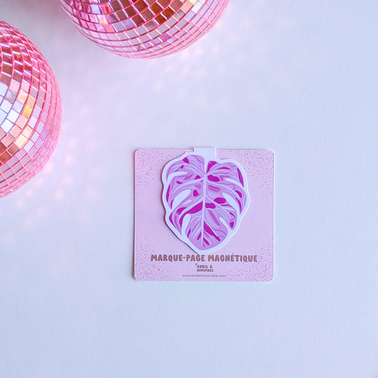 Marque-Page Magnétique – Feuille de monstera rose