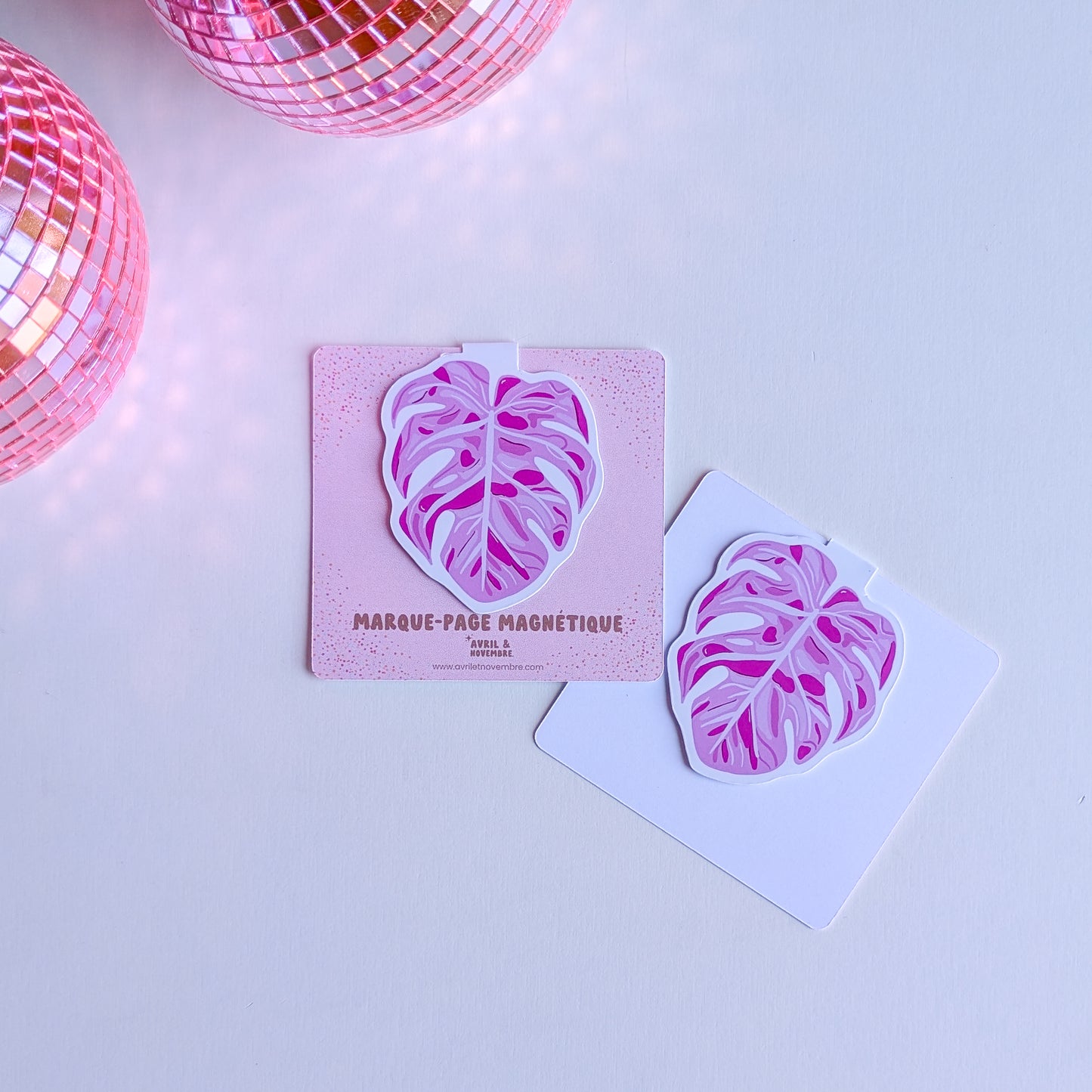 Marque-Page Magnétique – Feuille de monstera rose