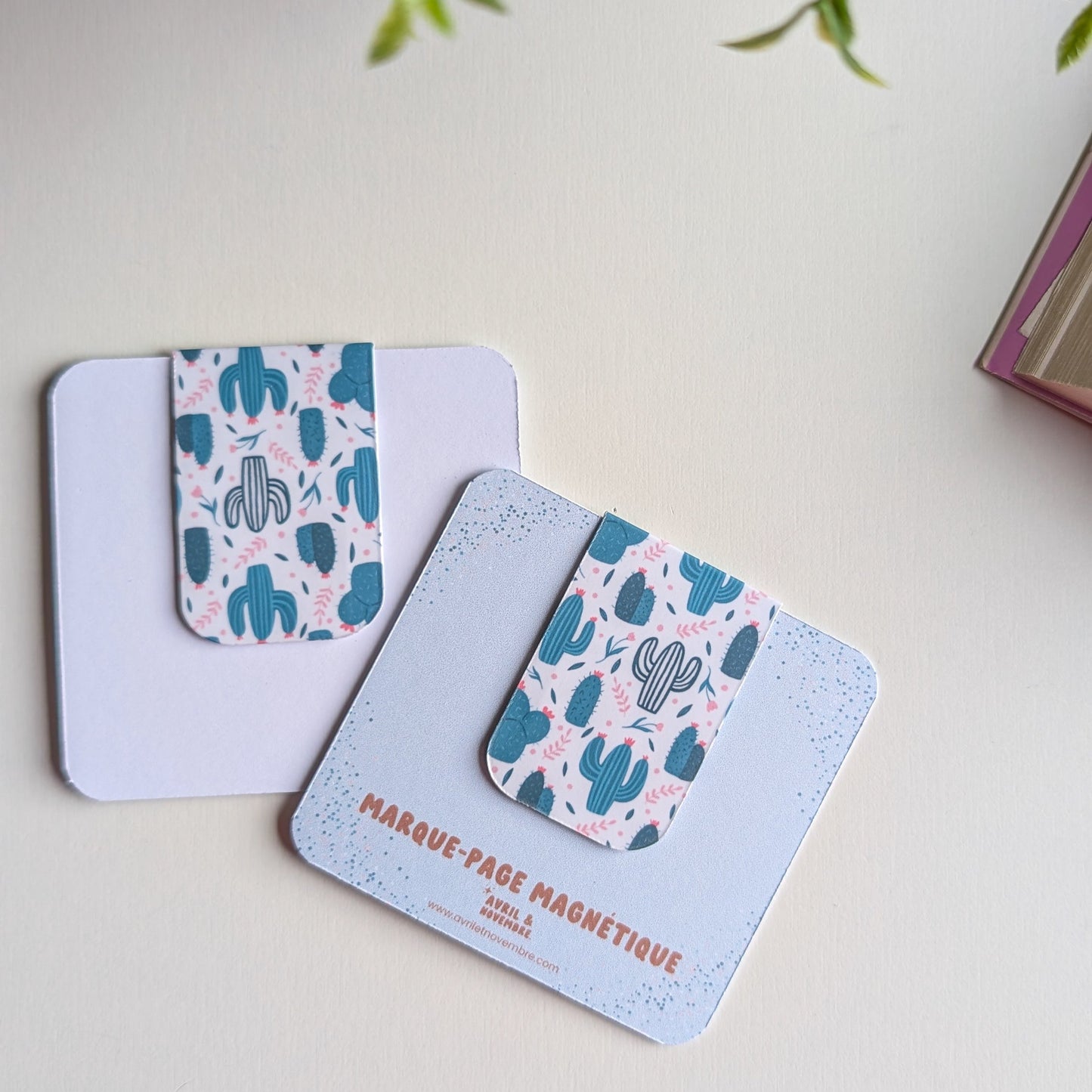 Marque-Page Magnétique - Cactus et fleurs roses
