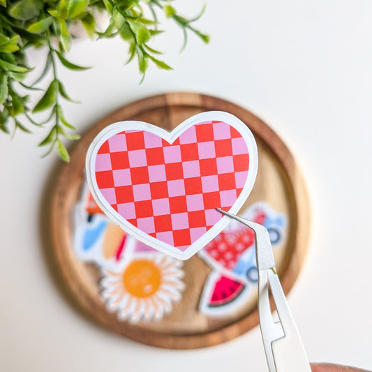 Sticker – Cœur damier rétro