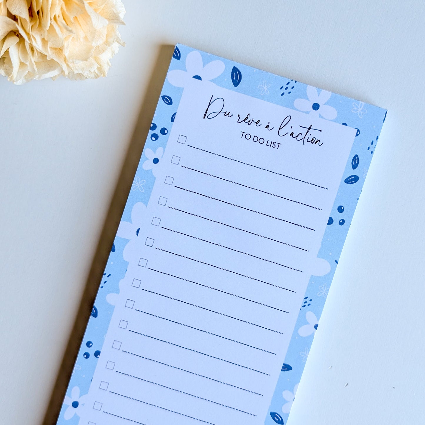 To-Do List 10x21 cm - Petites fleurs blanches - Bleu