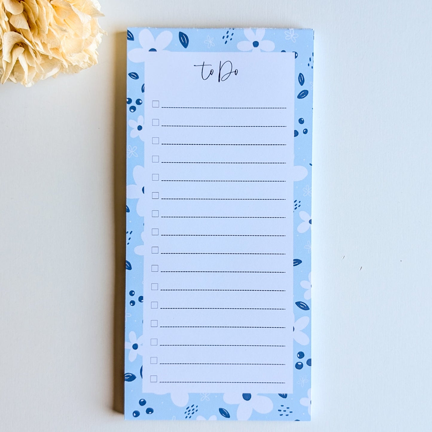 To-Do List 10x21 cm - Petites fleurs blanches - Bleu