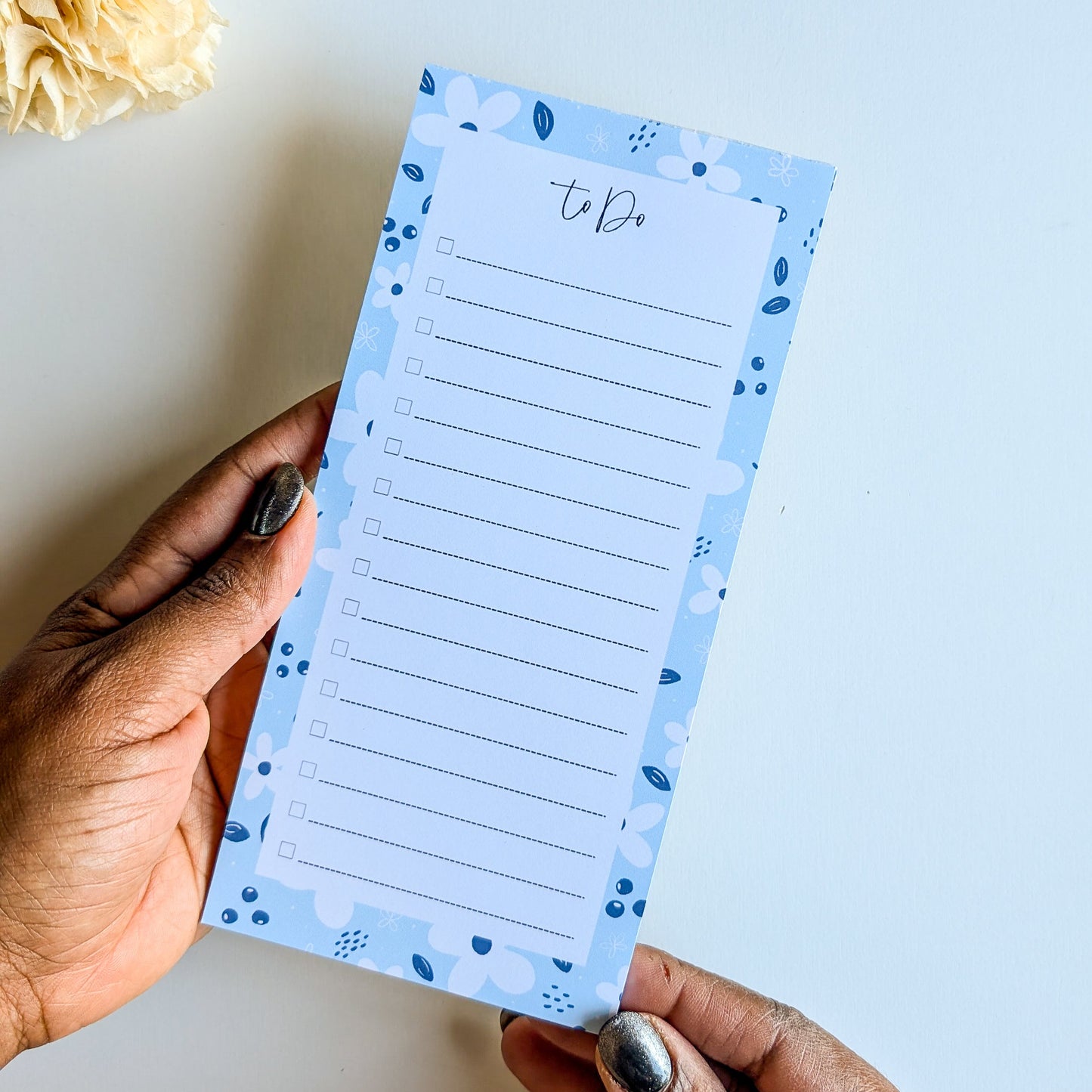 To-Do List 10x21 cm - Petites fleurs blanches - Bleu