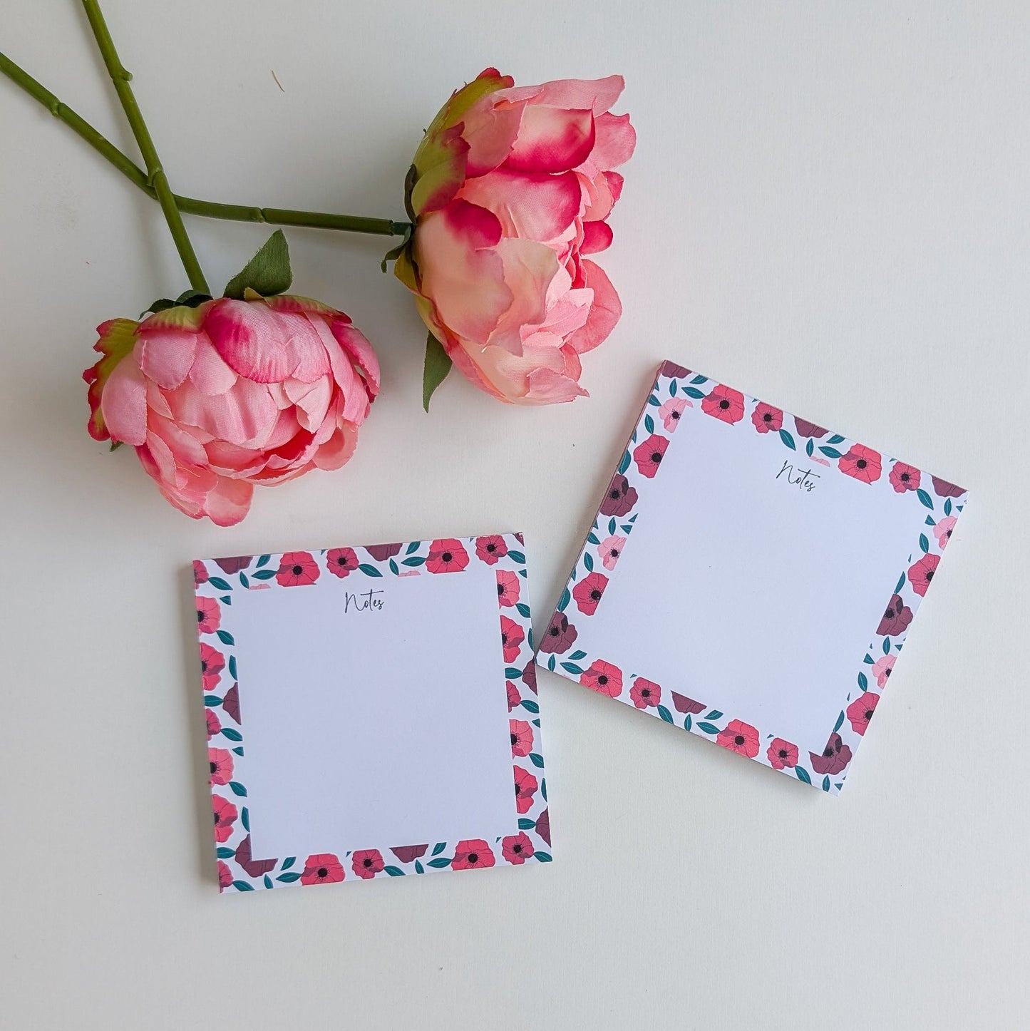 Lot de 2 Bloc-Notes carrés - Anémones roses et rouges