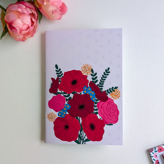Carnet A5 - Reliure agrafée - Anémones & Roses