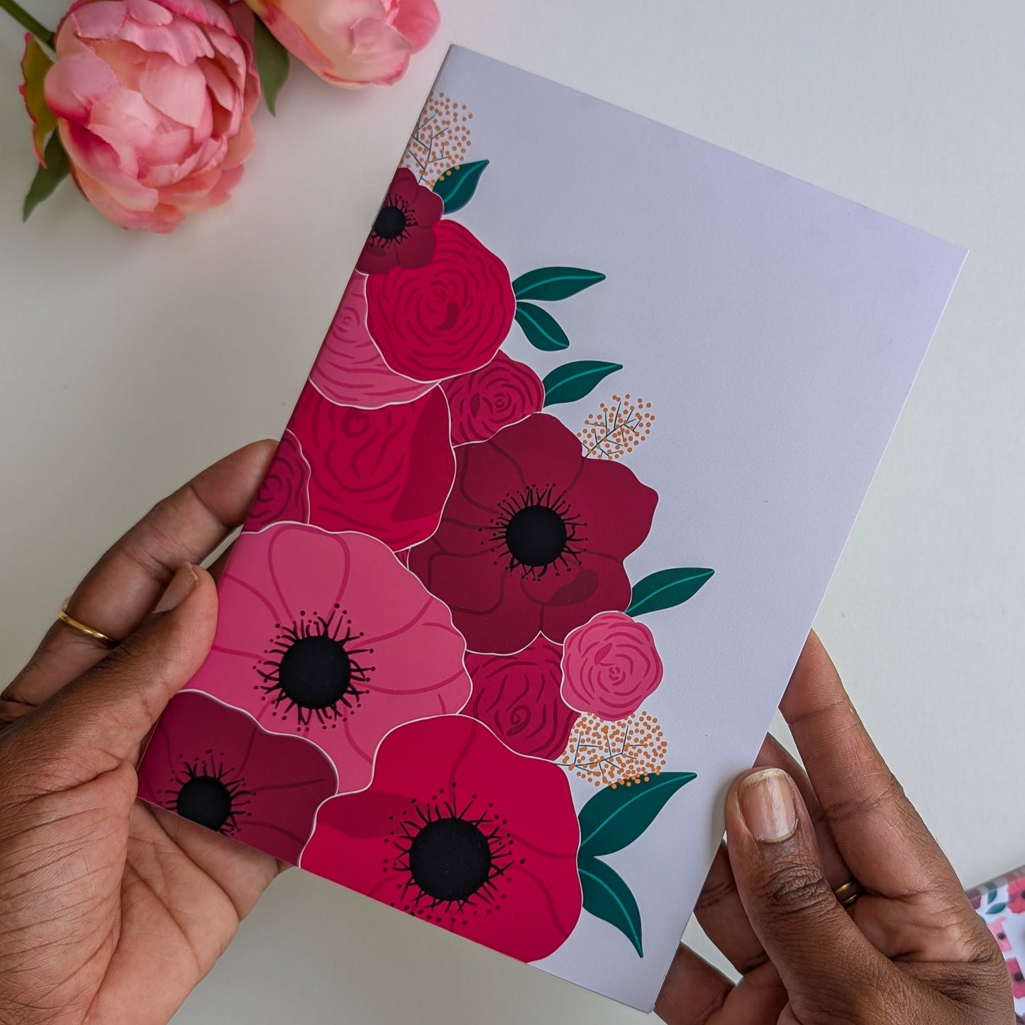 Carnet A5 - Reliure agrafée - Gros bouquet d'Anémones & Roses