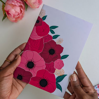 Carnet A5 - Reliure agrafée - Gros bouquet d'Anémones & Roses