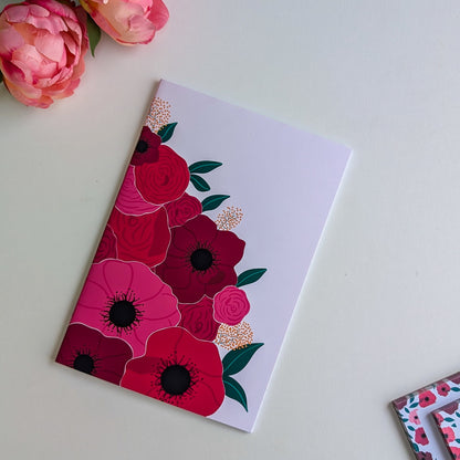 Carnet A5 - Reliure agrafée - Gros bouquet d'Anémones & Roses