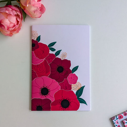 Carnet A5 - Reliure agrafée - Gros bouquet d'Anémones & Roses