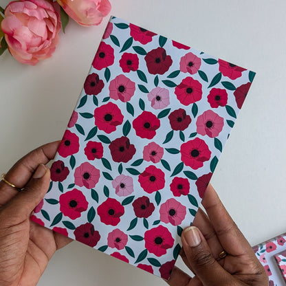 Carnet A5 - Reliure agrafée - Anémones roses et rouges