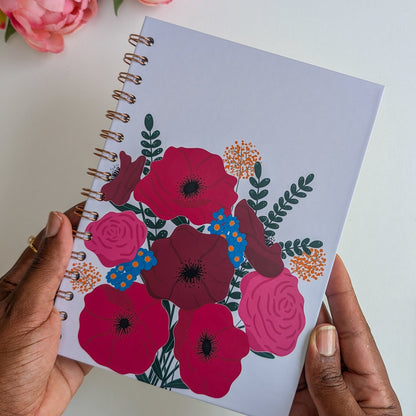 Carnet A5 - Reliure à spirale - Anémones & Roses