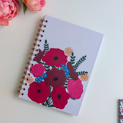 Carnet A5 - Reliure à spirale - Anémones & Roses