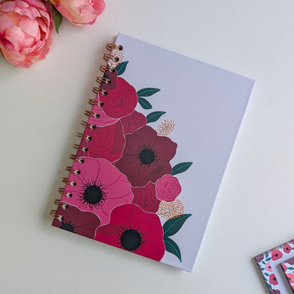 Carnet A5 - Reliure à Spirale - Gros bouquet d'Anémones et de Roses