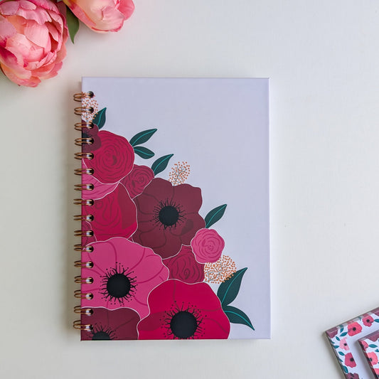 Carnet A5 - Reliure à Spirale - Gros bouquet d'Anémones et de Roses