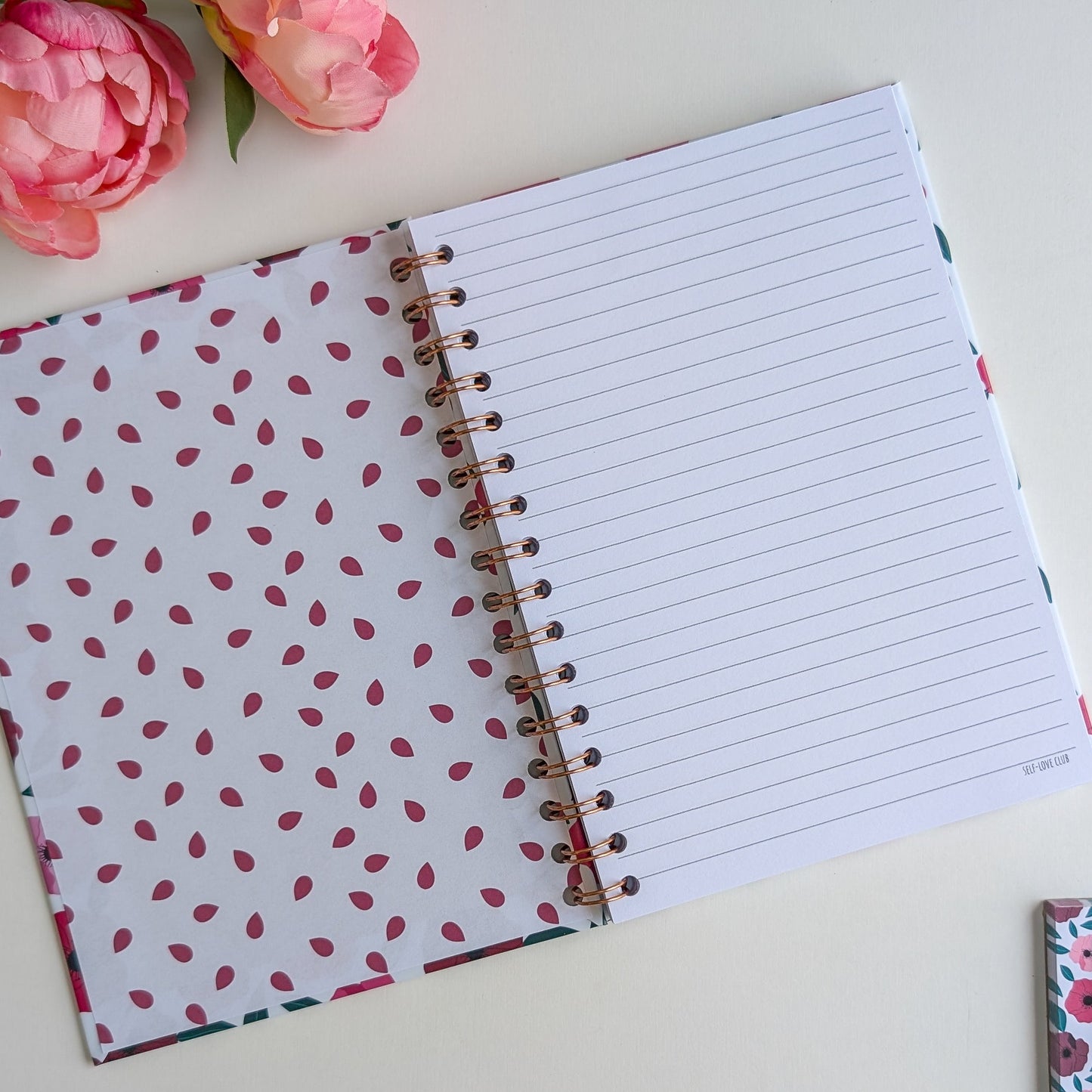Carnet A5 - Reliure à spirale - Anémones roses et rouges