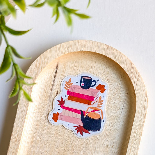 Sticker – Pile de livres & Théière d’automne