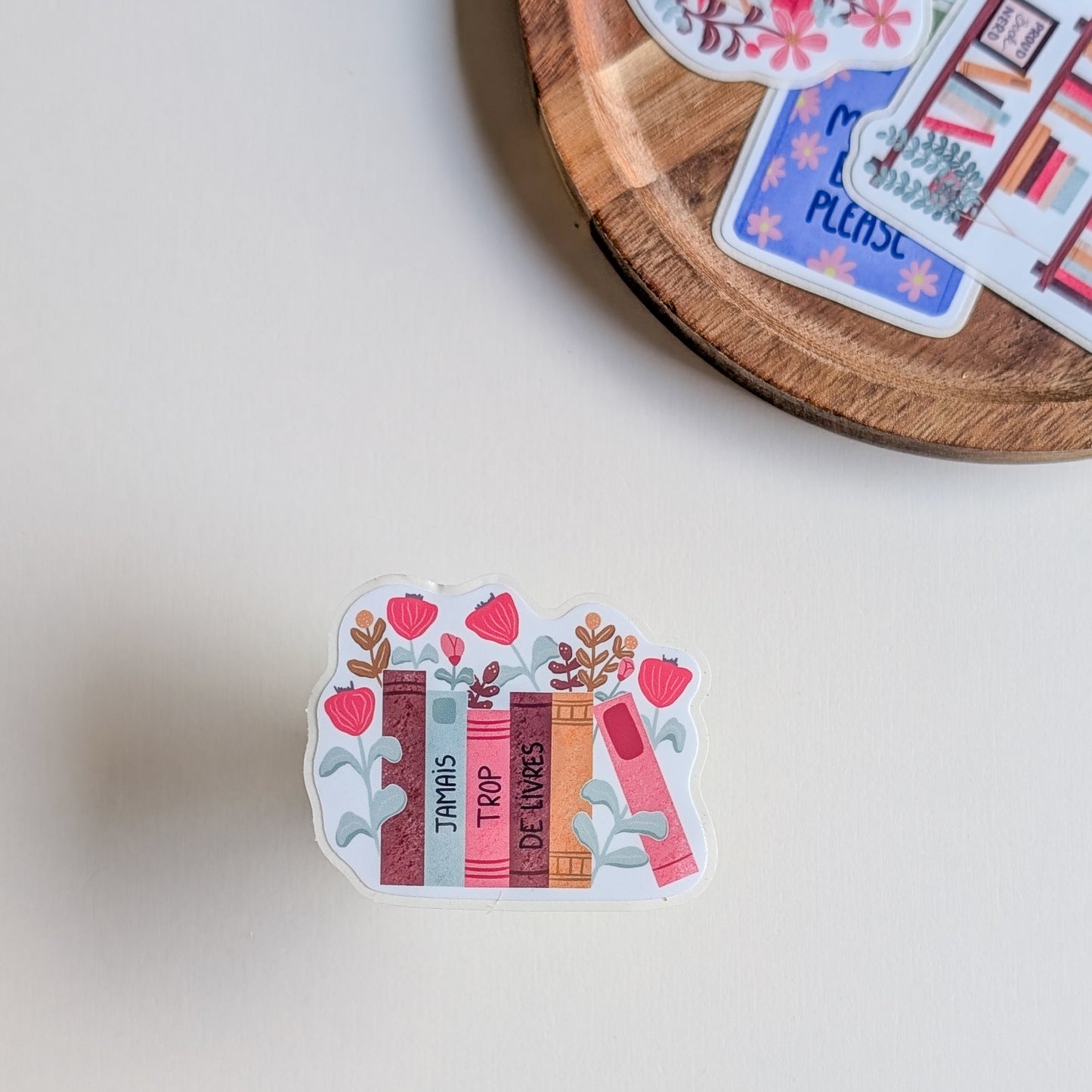 Sticker – Livres & Fleurs “Jamais trop de livres”