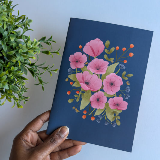 Carnet A5 – Reliure agrafée - Fleurs Roses