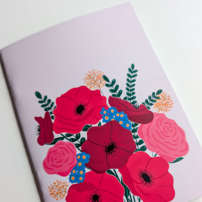 Carnet A5 - Reliure agrafée - Anémones & Roses