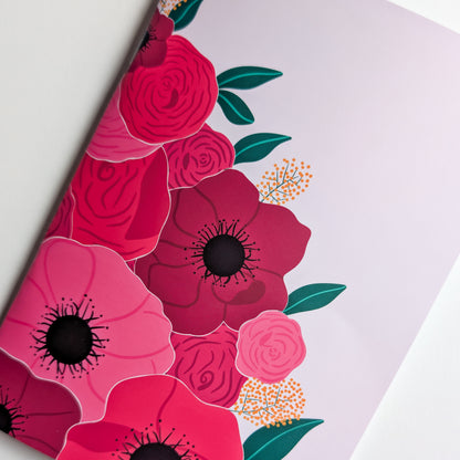 Carnet A5 - Reliure agrafée - Gros bouquet d'Anémones & Roses