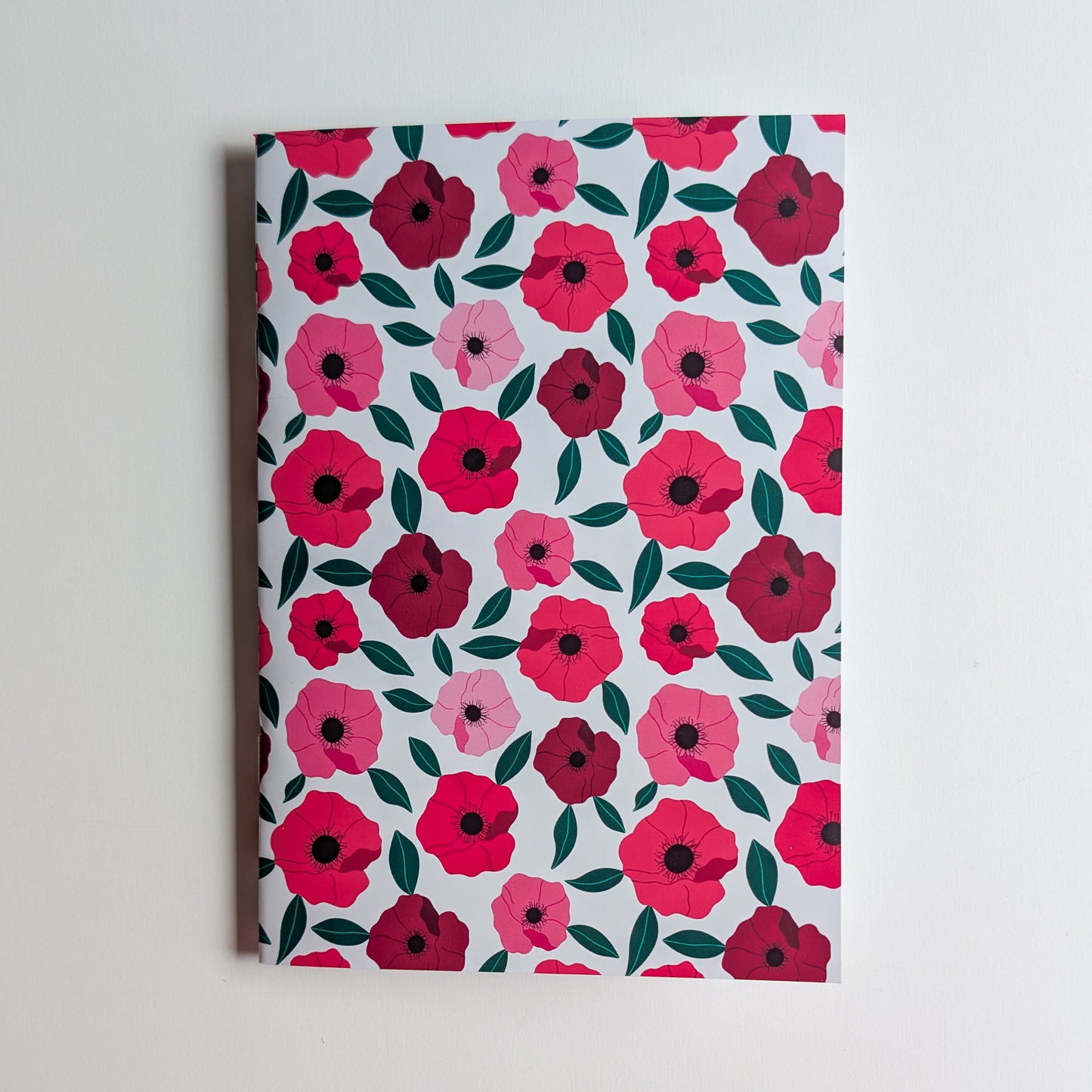 Carnet A5 - Reliure agrafée - Anémones roses et rouges