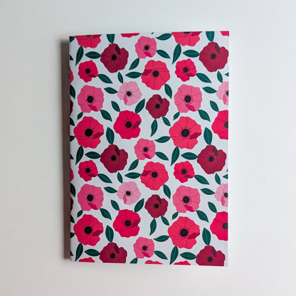 Carnet A5 - Reliure agrafée - Anémones roses et rouges