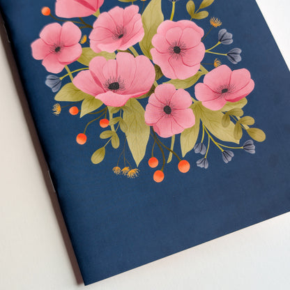 Carnet A5 – Reliure agrafée - Bouquet Rose & Marine