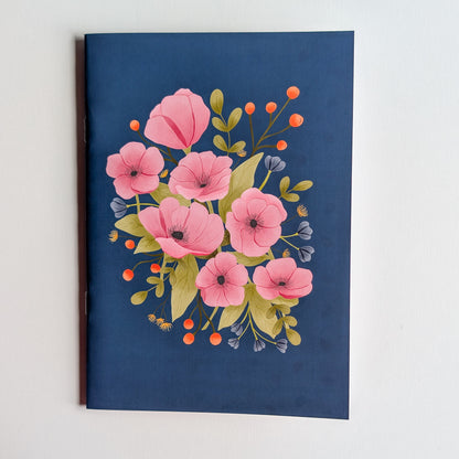 Carnet A5 – Reliure agrafée - Bouquet Rose & Marine
