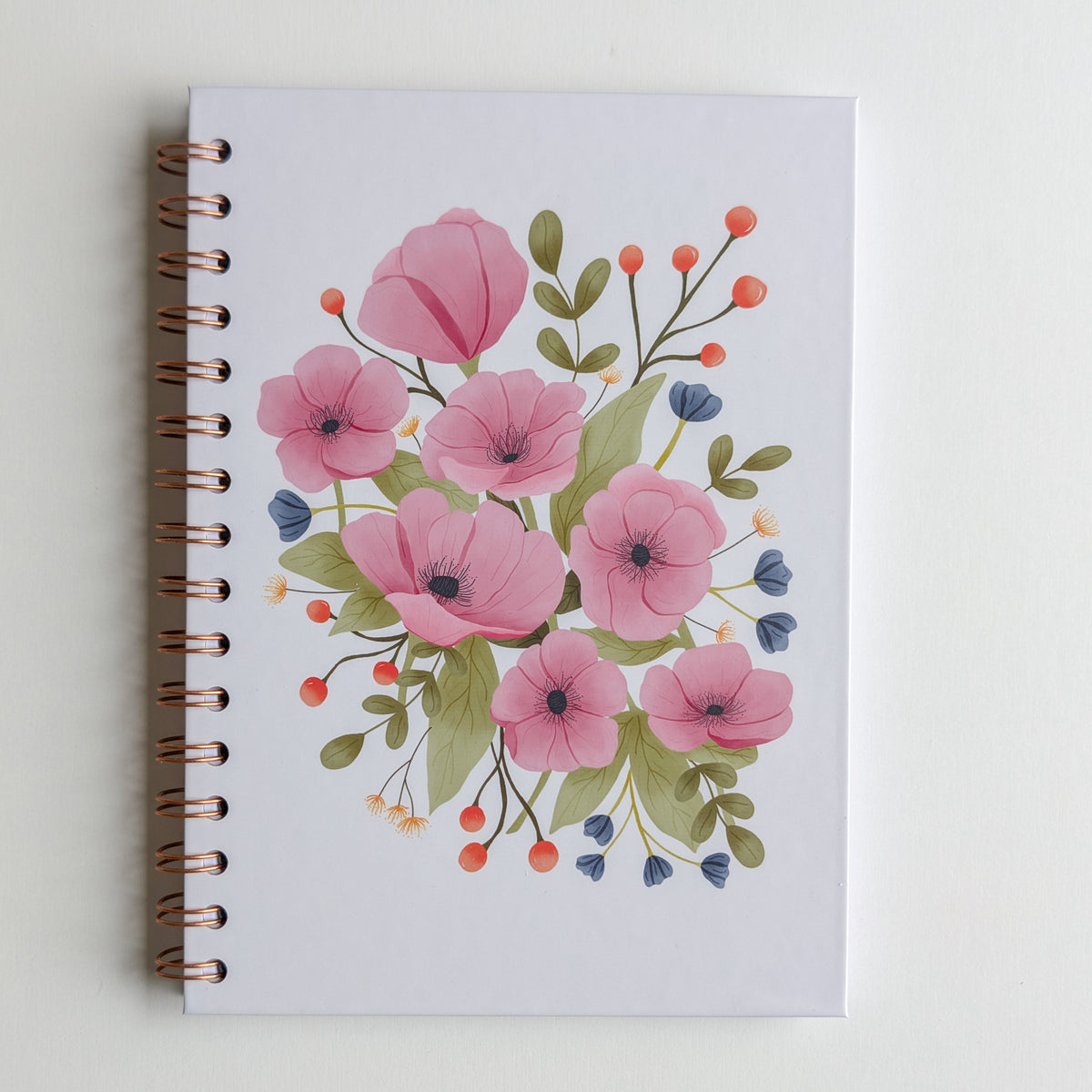 Carnet A5 - Reliure à spirale - Grosses fleurs roses